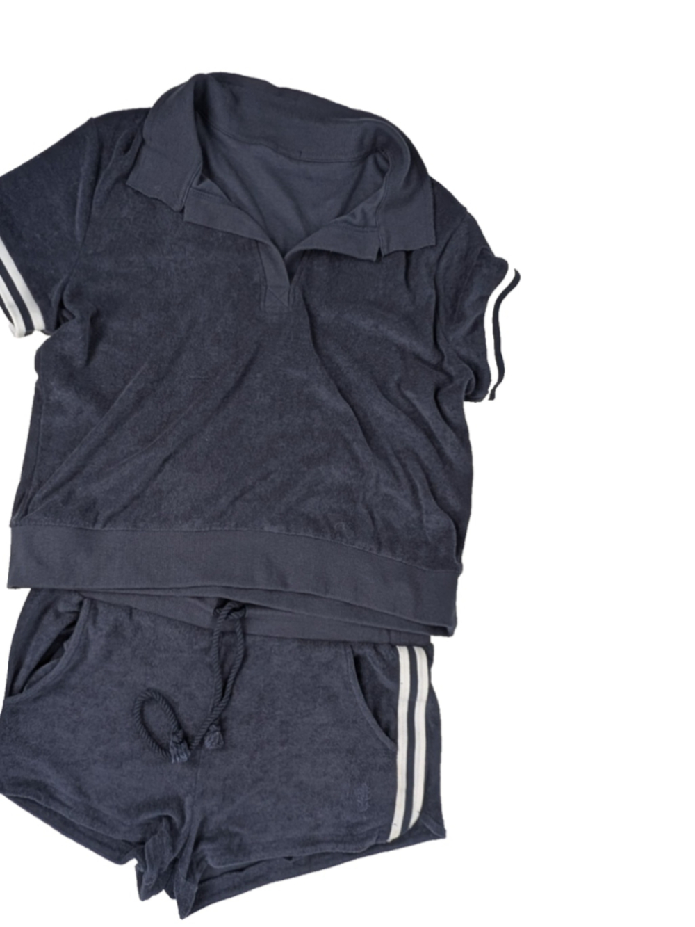 Free People FP Movement Sz L 2 Piece Polo Short Set Navy Terry Lounge Athleisure - Picture 3 of 11